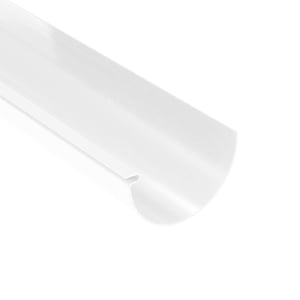 Dachrinne aus weißem PVC, Detailansicht der halbrunden Form
