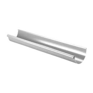 Dachrinne aus Stahl in Weißaluminium (RAL 9006) mit 50 µm Polyurethan-Beschichtung, schräg von oben