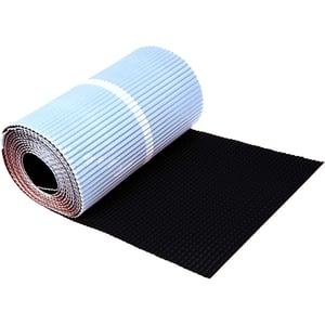Dichtband für Schornstein, Bitumen tiefschwarz, Rolle 5,00 m, mit blauer Schutzfolie und geprägter Oberfläche