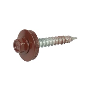 Edelstahlschraube rotbraun RAL 8012 mit Sechskantkopf und Dichtscheibe, fuer Tiefsicke auf Holzkonstruktion