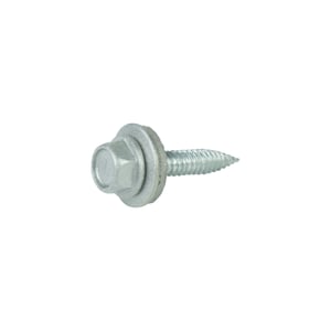 Edelstahlschraube mit Sechskantkopf und Dichtscheibe, Farbe Weißaluminium (RAL 9006), freigestellt