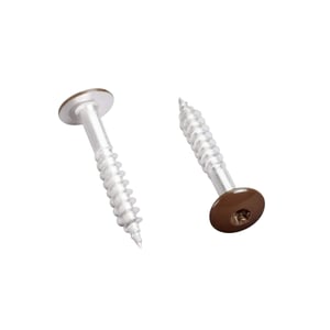 Edelstahlschrauben Scobalit, braun RAL 8017, zwei Schrauben mit flachem Kopf und Torx-Antrieb