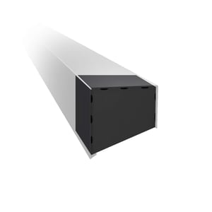 Endkappe CUBE Aluminium Anthrazitgrau RAL 7016 auf einem Kastenprofil, perspektivische Ansicht