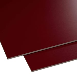 HPL Platte 6 mm Oxidrot, zwei Platten leicht versetzt übereinander liegend, Hauptansicht