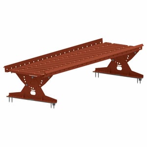 Laufsteg aus ziegelrot verzinktem Stahl, 1,25 mm stark, mit perforierter Oberfläche und zwei Stützfüßen