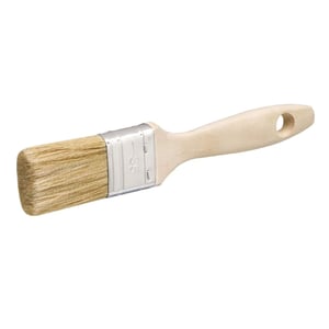 Malerpinsel mit hellem Ahorn-Holzgriff und silberner Metallzwinge, Borsten in Naturfarbe