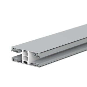 Mendiger Mittelprofil 10 mm aus blankem Aluminium und Kunststoff, schraeg von oben