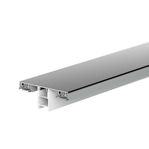 Mendiger Mittelprofil aus dunkelgrauem Aluminium und weissem Kunststoff, Schnittansicht