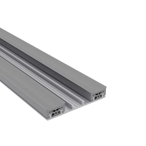 Mendiger Unterprofil aus blankem Aluminium, Hauptansicht mit zwei parallelen Profilschienen und Befestigungsnut