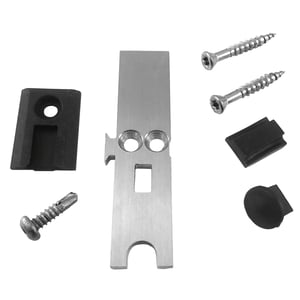 Mitnehmer Set aus blankem Aluminium mit Schrauben und schwarzen Gummiteilen