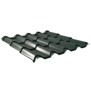 Pfannenblech EUROPA Aluminium 0,70 mm moosgrün (RAL 6005), Hauptansicht der Profilstruktur