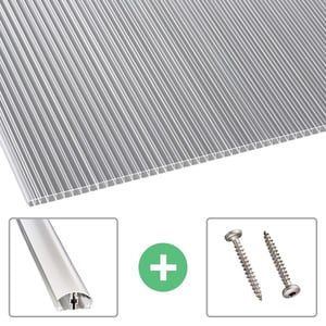 Polycarbonat Doppelstegplatte 10mm klar, mit Endprofil und Schrauben als Zubehör