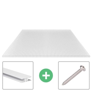 Polycarbonat Doppelstegplatte 10 mm klar, dazu Aluminiumprofil und Schraube