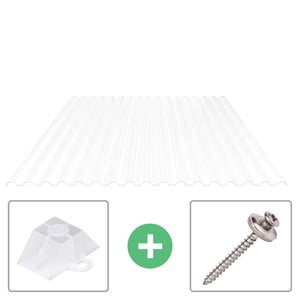 Polycarbonat Spundwandplatte 76/18 opal-weiß, 0,90 mm, mit Abstandhalter und Schraube