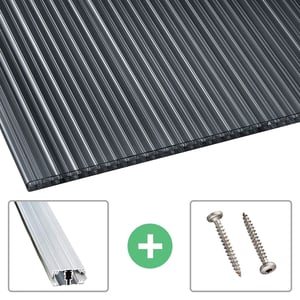 Polycarbonat Stegplatte | 16 mm | Profil A1 | Sparpaket | Plattenbreite 98 cm | Graphit | X-Struktur | Breite 9,13 m | Länge 6,00 m