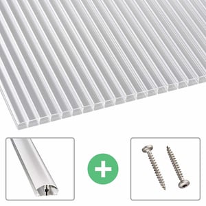 Polycarbonat Stegplatte 16 mm klar, dazu Aluminiumprofil und zwei Schrauben