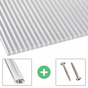 Polycarbonat Stegplatte | 16 mm | Profil A4 | Sparpaket | Plattenbreite 98 cm | Klar | 2-Seiten UV-Schutz | Breite 9,13 m | Länge 6,00 m