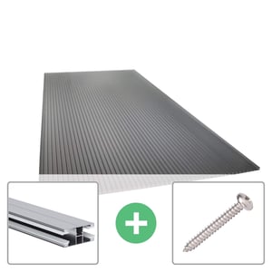 Anthrazitfarbene 16 mm Polycarbonat Stegplatte, Profil DUO, mit Befestigungsprofil und Schraube
