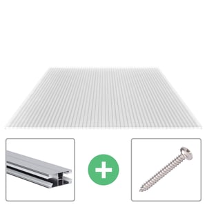 Polycarbonat Stegplatte | 16 mm | Profil DUO | Sparpaket | Plattenbreite 98 cm | Klar | Novalite | Breite 5,11 m | Länge 4,00 m