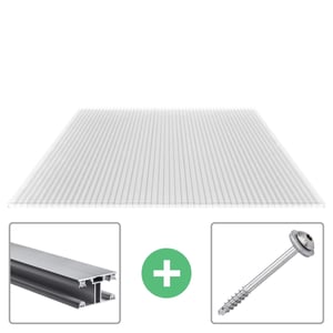 Polycarbonat Stegplatte 16 mm klar, mit Profil ECO und Schraube