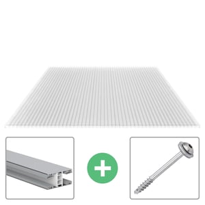 Polycarbonat Stegplatte 16 mm klar, mit Befestigungsprofil und Schraube als Sparpaket
