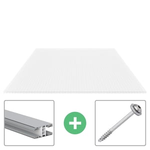Polycarbonat Stegplatte 16 mm Opal-Weiß mit Aluminiumprofil und Schraube als Sparpaket