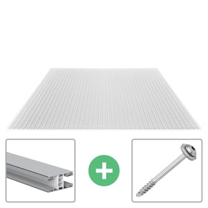 Polycarbonat Stegplatte 16 mm klar, mit Aluminiumprofil und Schraube als Sparpaket