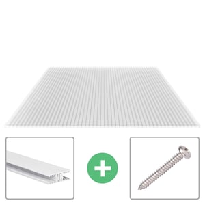 Polycarbonat Stegplatte 16 mm, klar, mit Aluminiumprofil und Schraube als Sparpaket