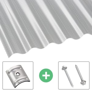 Polycarbonat Wellplatte 76/18 klar, 2,60 mm mit Wabenstruktur und Befestigungsmaterial
