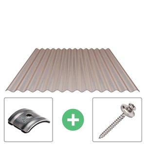 Polycarbonat Wellplatte 76/18 Bronze, 2,80 mm, mit Befestigungsmaterial: Abstandhalter und Schraube