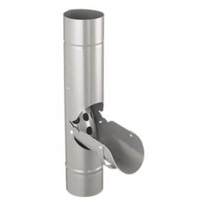 Regenwasserfänger aus Stahl, Graualuminium (RAL 9007), mit geöffneter Klappe und Sieb