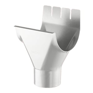 Rinnenablauf aus Stahl in Weißaluminium (RAL 9006) mit Polyurethan-Beschichtung, Niagara Logo sichtbar