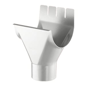 Rinnenablauf aus Stahl in Weißaluminium RAL 9006, 50 µm Polyurethan beschichtet, Niagara Logo seitlich