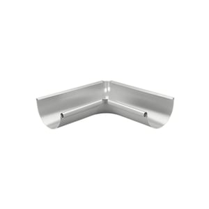 Rinneninnenwinkel 90 Grad aus Stahl in Weißaluminium RAL 9006, Polyurethan beschichtet, Vorderansicht