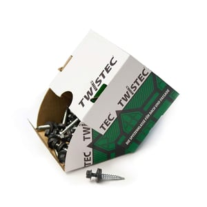 DACHPROTECT Schrauben Stahl verzinkt Anthrazitgrau RAL 7016 in offener TWISTEC Verpackung mit einer Schraube davor
