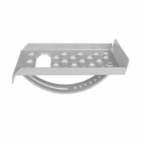 Steigtritt aus verzinktem Stahl, blank, mit geriffelter Trittflaeche und Bogenhalterung