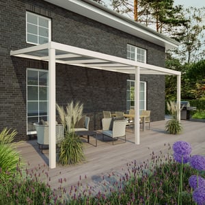 Terrassenüberdachung RAL 9001, 16 mm Polycarbonatdach, am Haus montiert