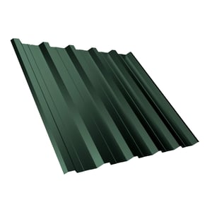 Trapezblech T35DR moosgrün, 0,50 mm Stahl, 25 µm Polyesterbeschichtung, Hauptansicht schräg von oben