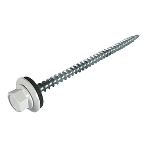 Verzinkte Schraube mit Sechskantkopf in Weißaluminium RAL 9006 und Dichtscheibe, Hauptansicht