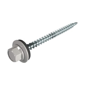 Verzinkte Schraube mit Sechskantkopf und Dichtscheibe, Farbe Graualuminium RAL 9007, freigestellt