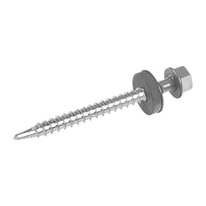 Verzinkte Schraube 4,8x100 mm mit Sechskantkopf und Dichtscheibe, graualuminium RAL 9007, fuer Hochsicke