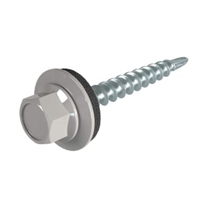 Verzinkte Schraube mit Sechskantkopf und Dichtscheibe, Farbe Graualuminium RAL 9007, freigestellt