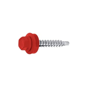 Verzinkte Schraube Korallenrot RAL 3016, Sechskantkopf mit Dichtscheibe, Bohrspitze und Gewinde