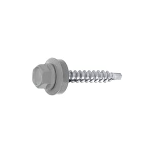 Verzinkte Schraube, graualuminium RAL 9007, mit Sechskantkopf und Dichtscheibe