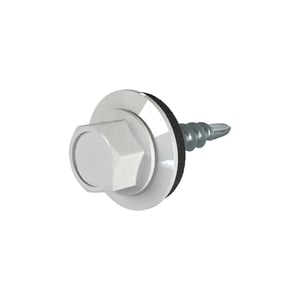 Verzinkte Schraube, Weißaluminium (RAL 9006), Sechskantkopf mit Dichtscheibe und Bohrspitze, Weckman