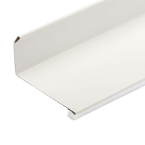 Wandanschlussprofil aus Stahl, weiß, Detailansicht der Kanten und der glatten Oberfläche