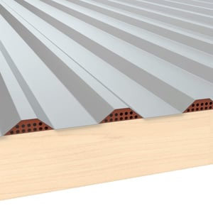 Zahnblech gelocht Kupferbraun RAL 8004 0,75 mm Stahl unter Trapezblech auf Holzkonstruktion
