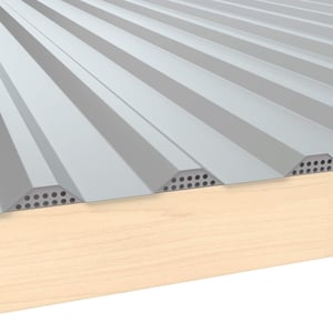 Zahnblech gelocht, weißaluminium, auf Holzunterkonstruktion, Detailansicht der Lochung
