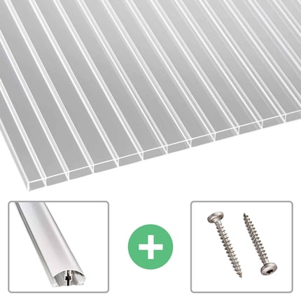 Acrylglas Stegdoppelplatte 16 mm, klar, mit Profil A4 und Zubehoer wie Schrauben und Profil