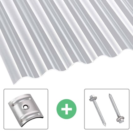 Acrylglas Wellplatte klar, 3,00 mm, mit Befestigungsmaterial wie Abstandhalter und Schrauben